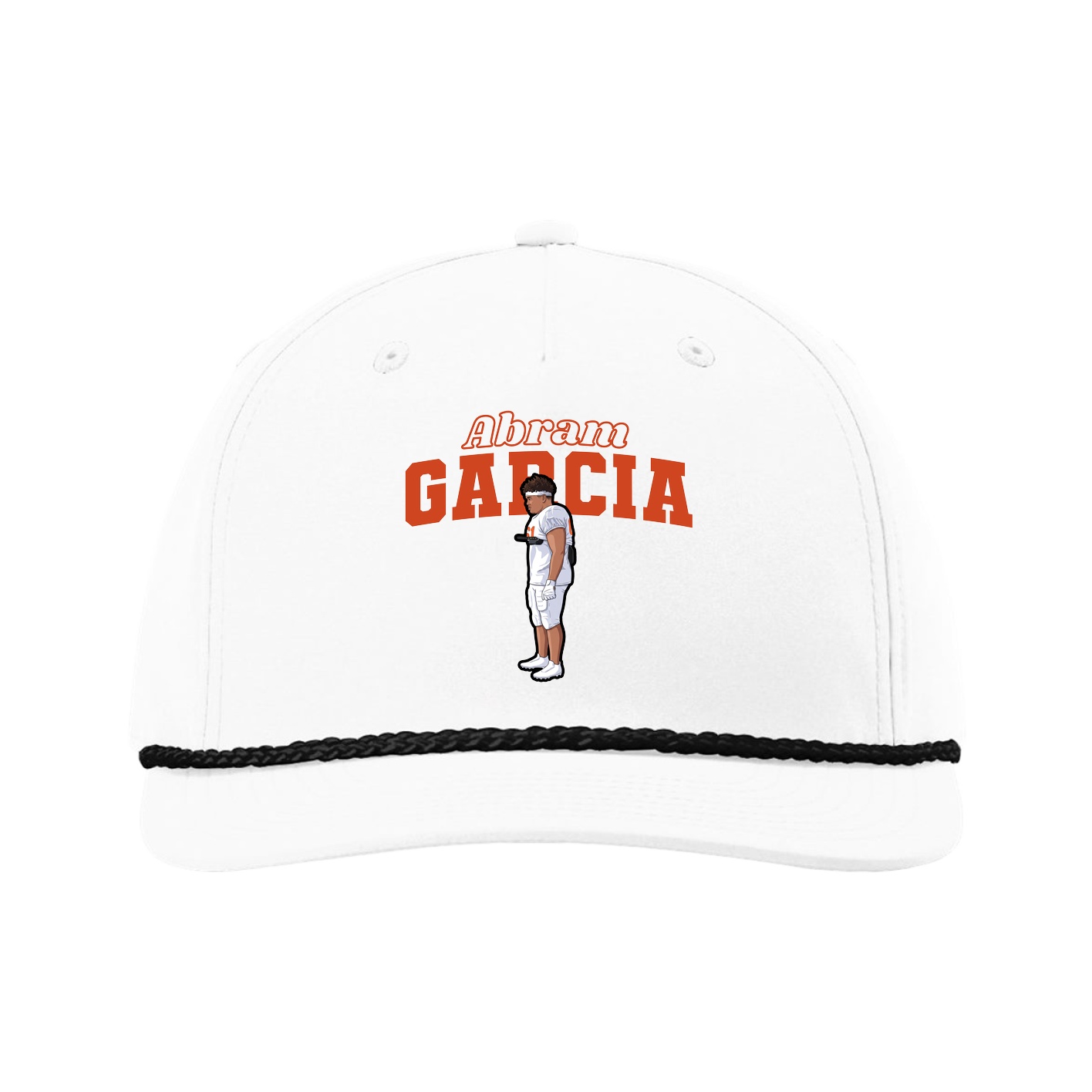 Five-Panel Classic Rope Cap — Name Arch in White