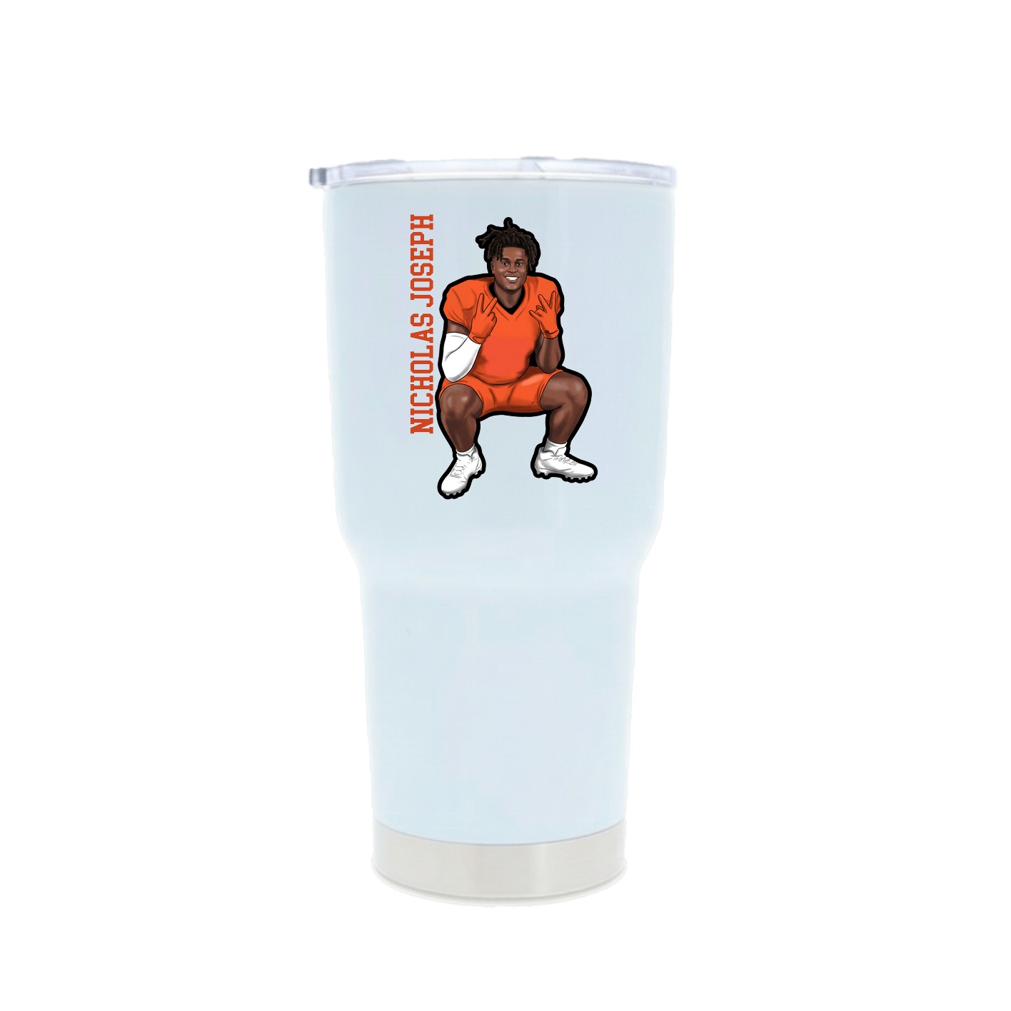 30oz Stainless Steel Tumbler — Name Vertical in White
