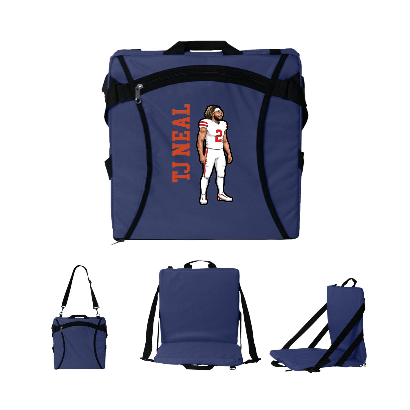 Folding Stadium Seat — Name Vertical in Navy