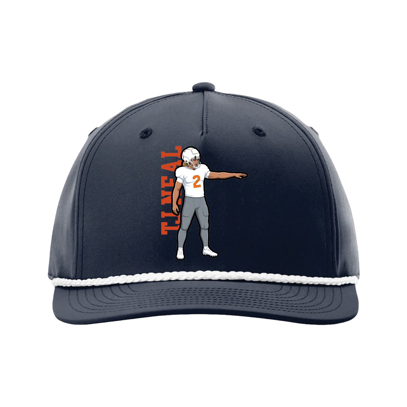 Five-Panel Classic Rope Cap — Name Vertical in Navy