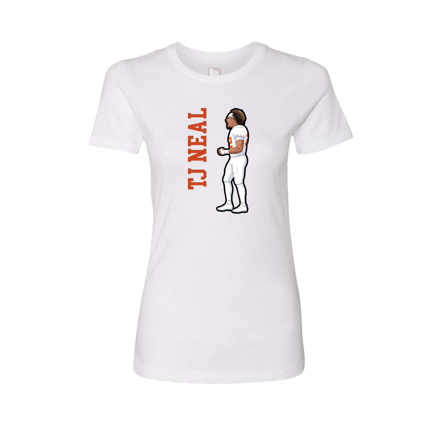 Womens Tee — Name Vertical in White
