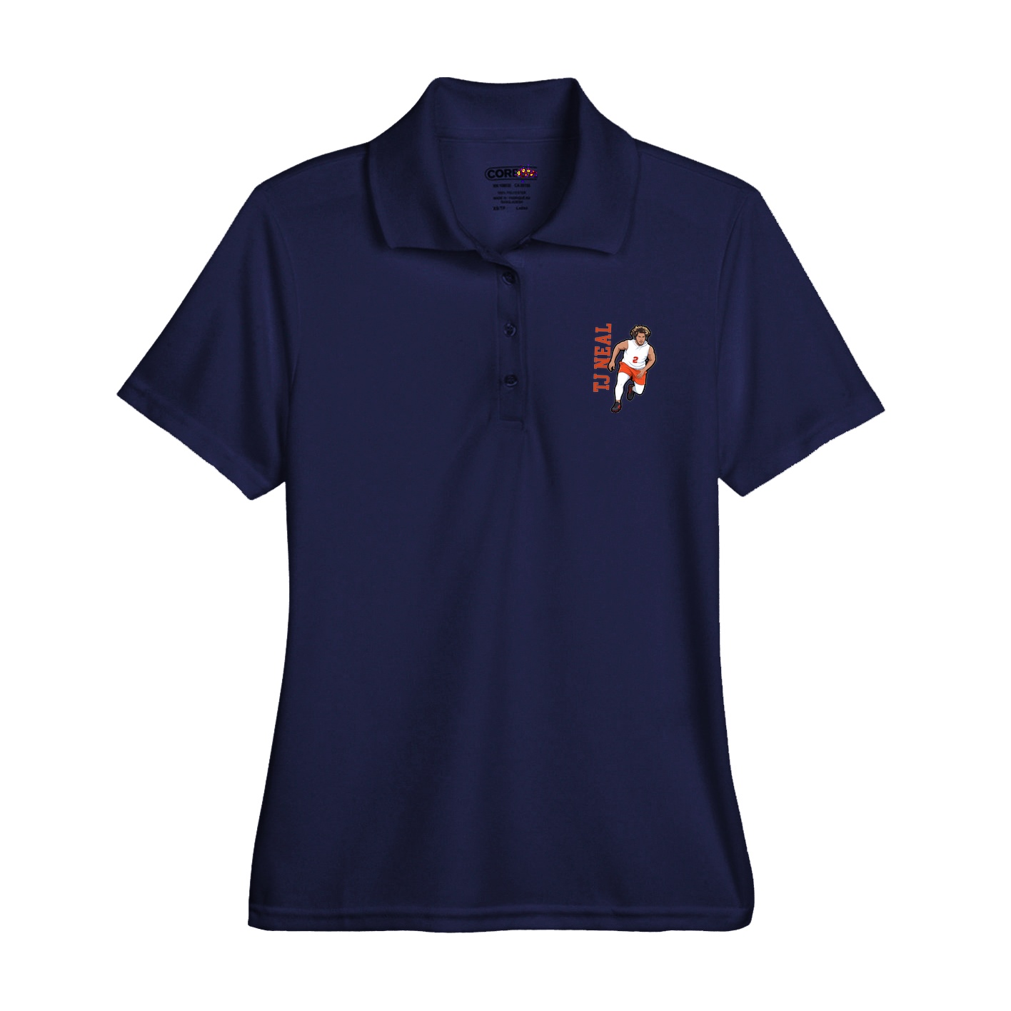 Womens Performance Polo — Name Vertical in Navy