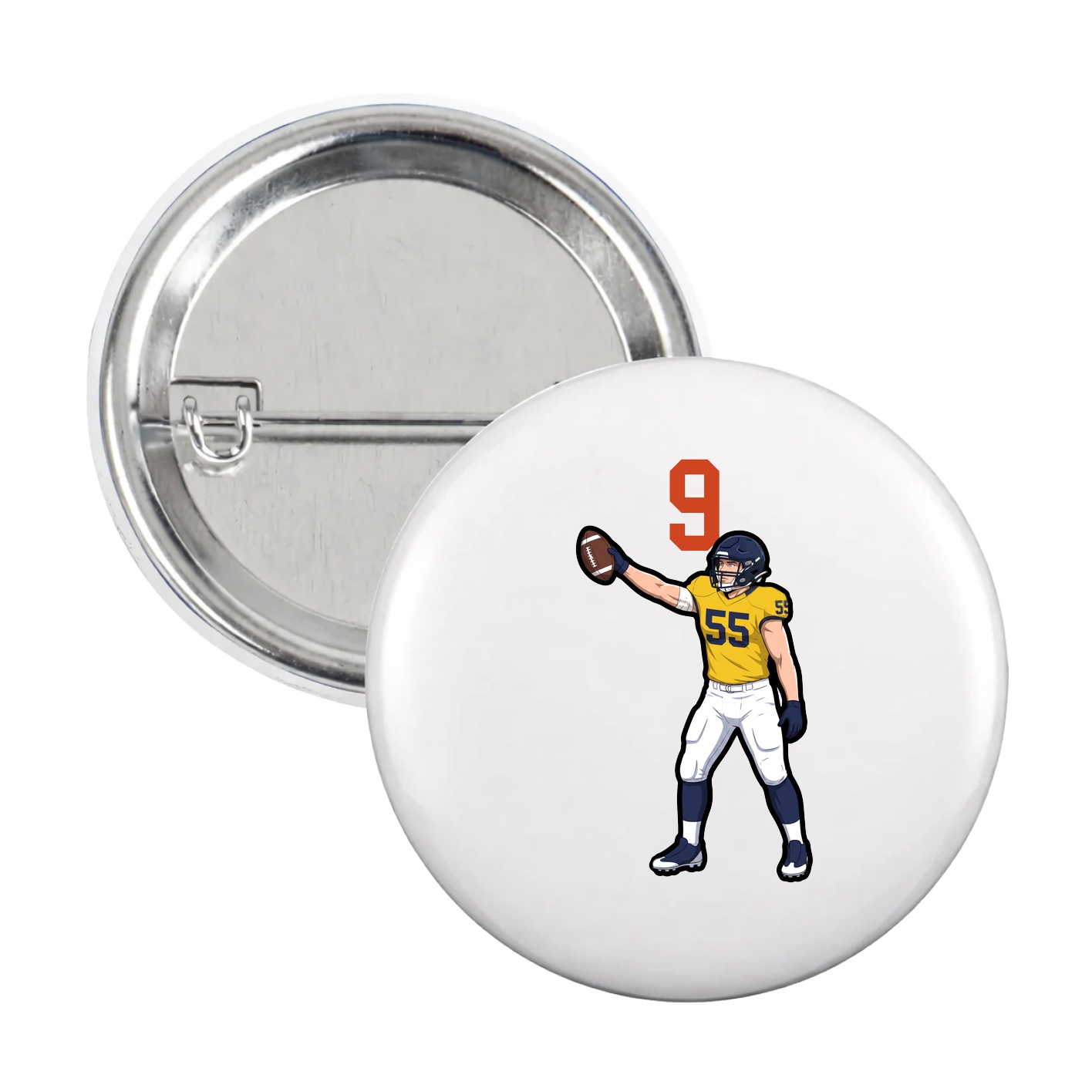 Game Day Button — Number Top in White
