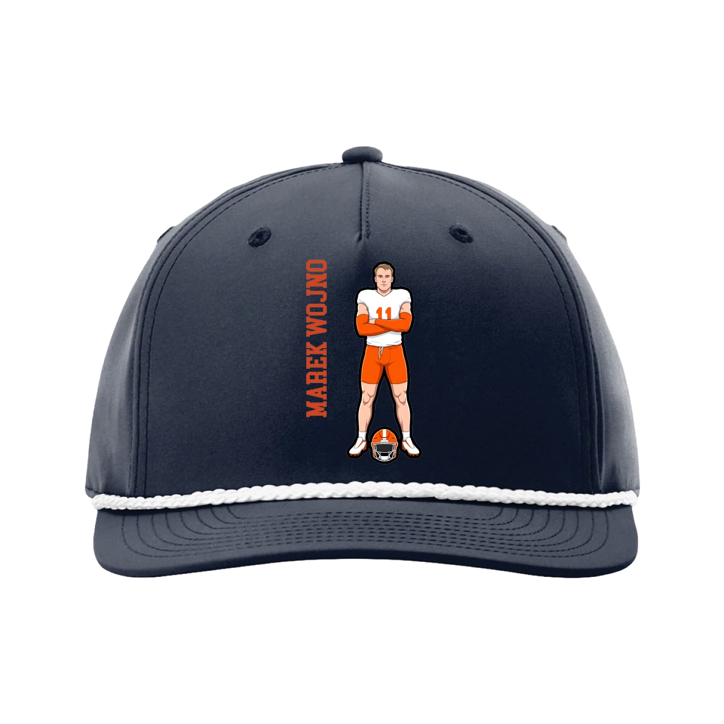 Five-Panel Classic Rope Cap — Name Vertical in Navy