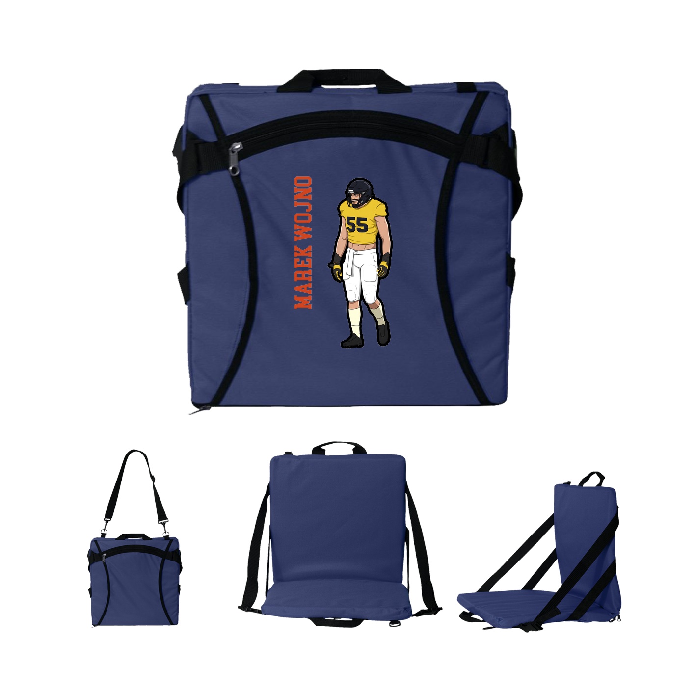 Folding Stadium Seat — Name Vertical in Navy