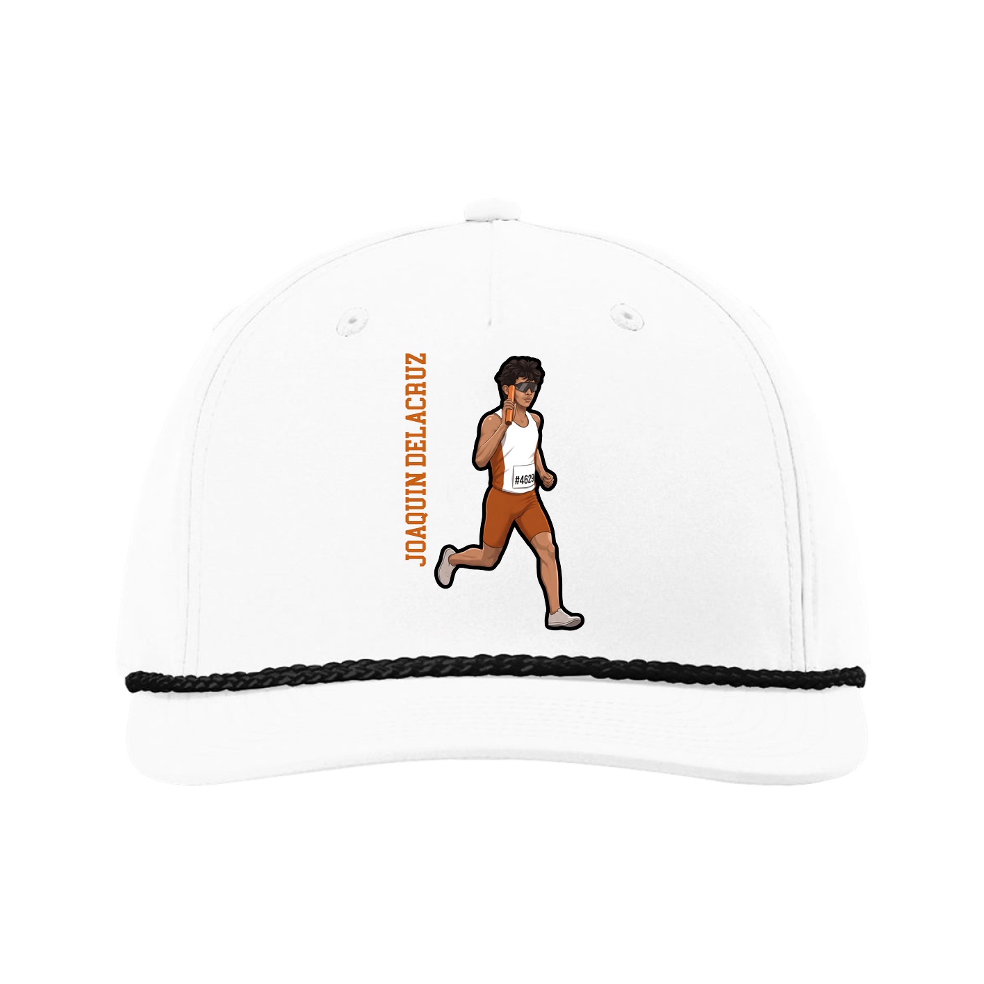 Five-Panel Classic Rope Cap — Name Vertical in White