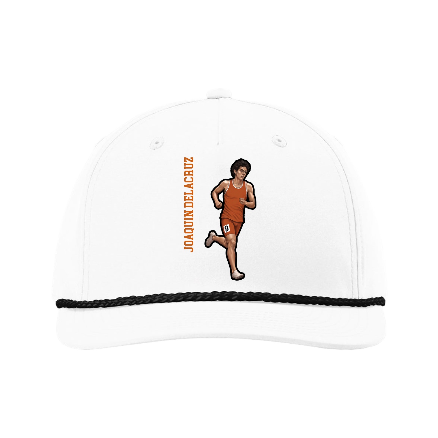 Five-Panel Classic Rope Cap — Name Vertical in White