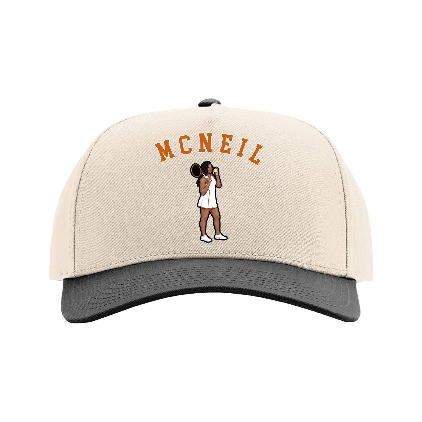 Full Fabric Five-Panel Champ Cap — Shirsey Arch in Cream/Black