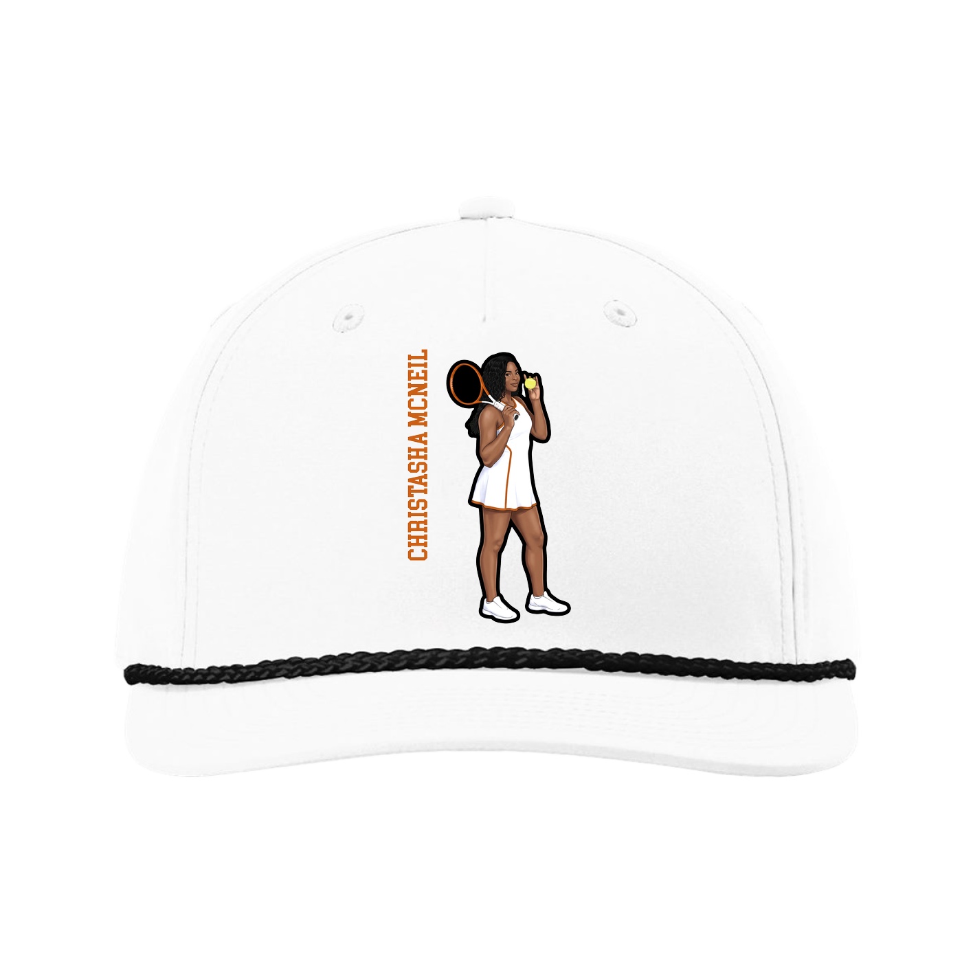 Five-Panel Classic Rope Cap — Name Vertical in White