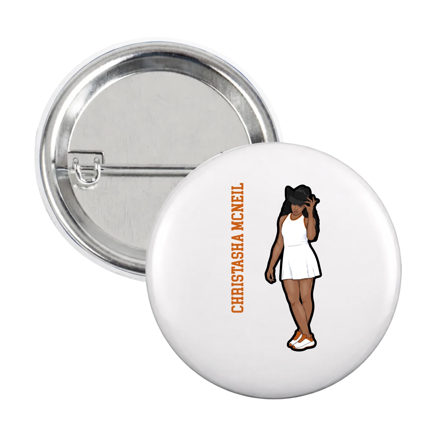 Game Day Button — Name Vertical in White