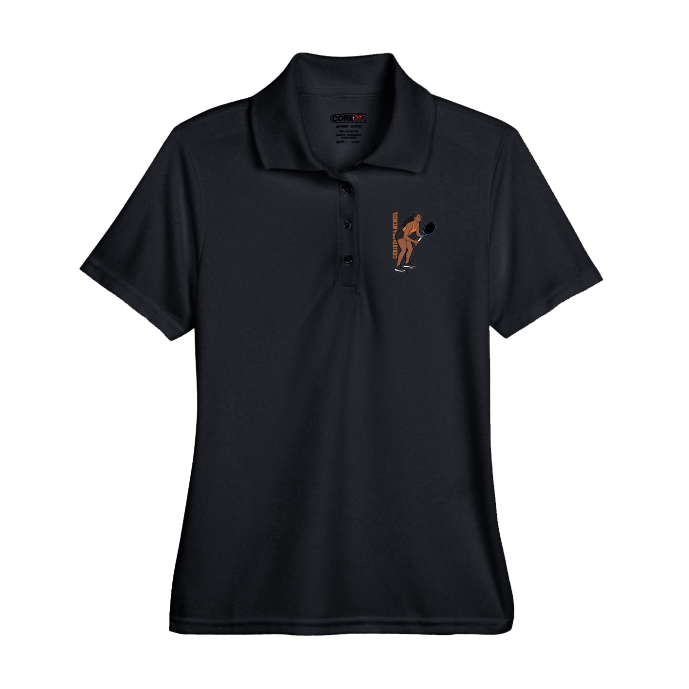 Performance Polo — Name Vertical in Black