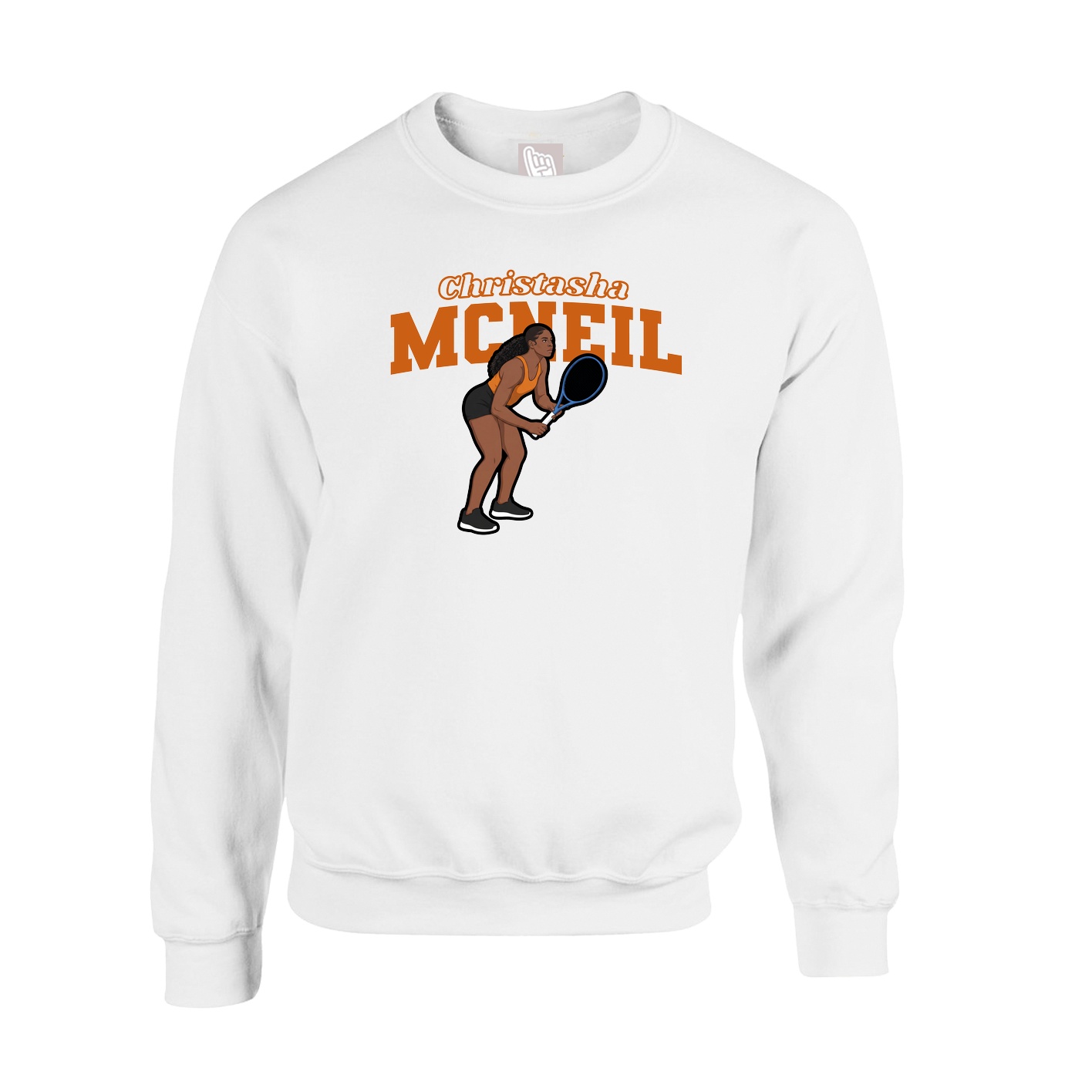 Fleece Crew — Name Arch in White