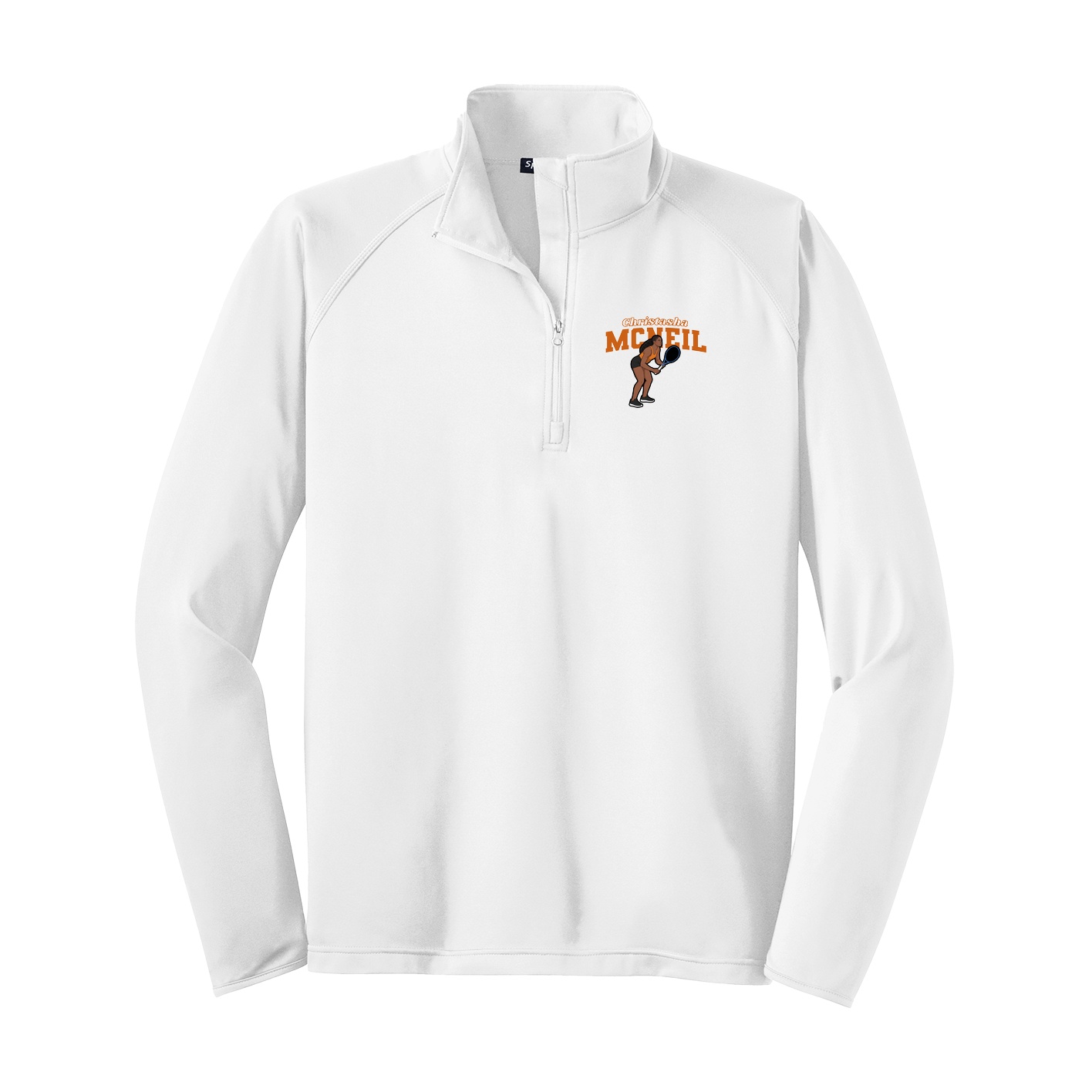 Q-Zip Pullover — Name Arch in White