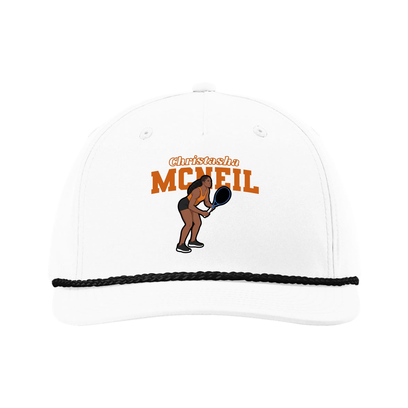 Five-Panel Classic Rope Cap — Name Arch in White