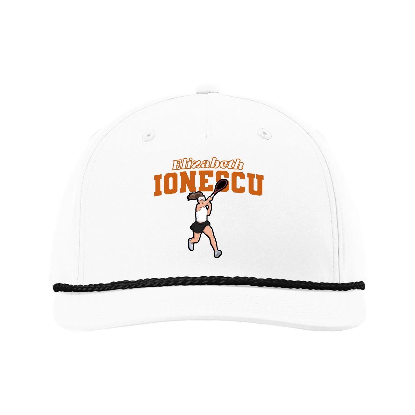Five-Panel Classic Rope Cap — Name Arch in White