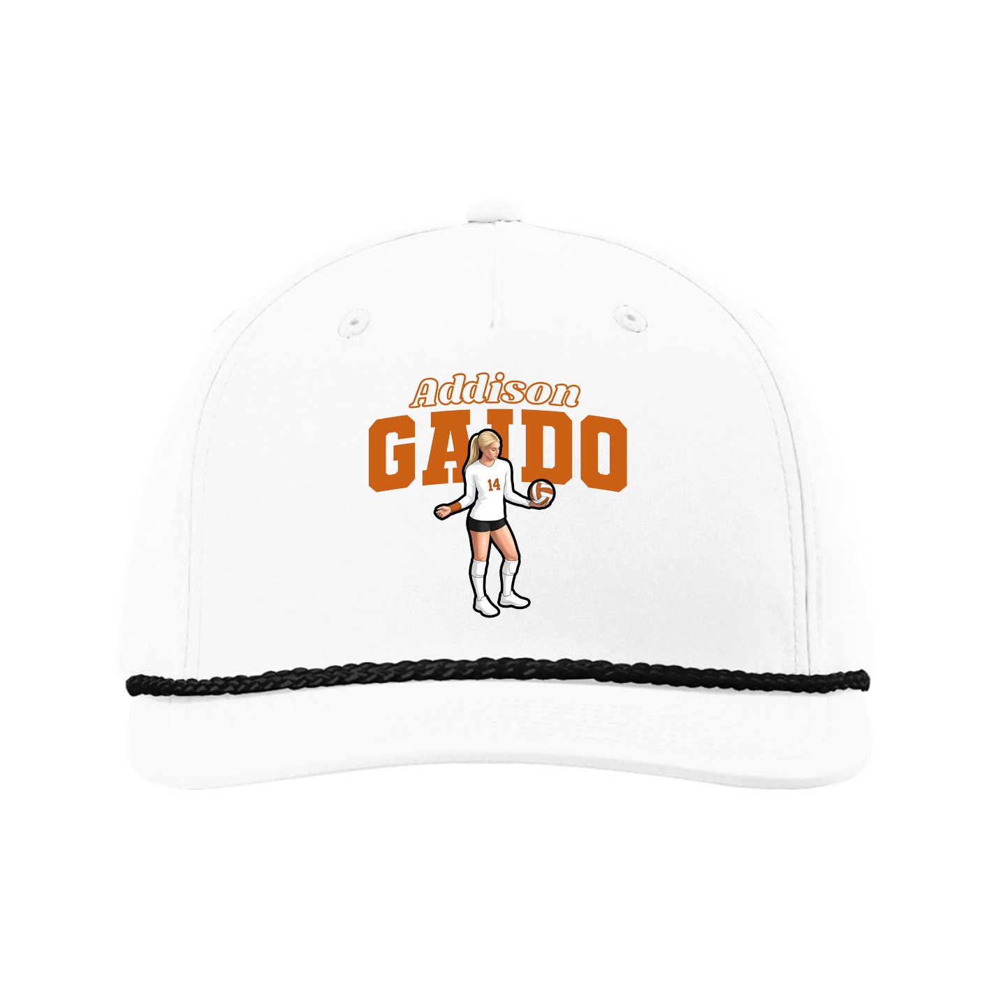 Five-Panel Classic Rope Cap — Name Arch in White