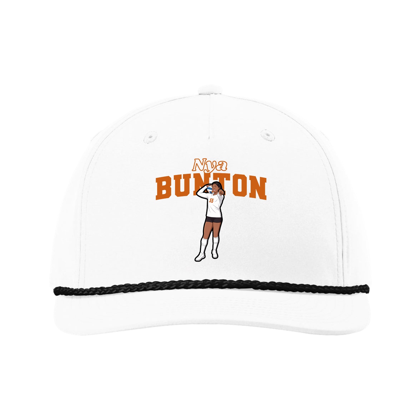Five-Panel Classic Rope Cap — Name Arch in White