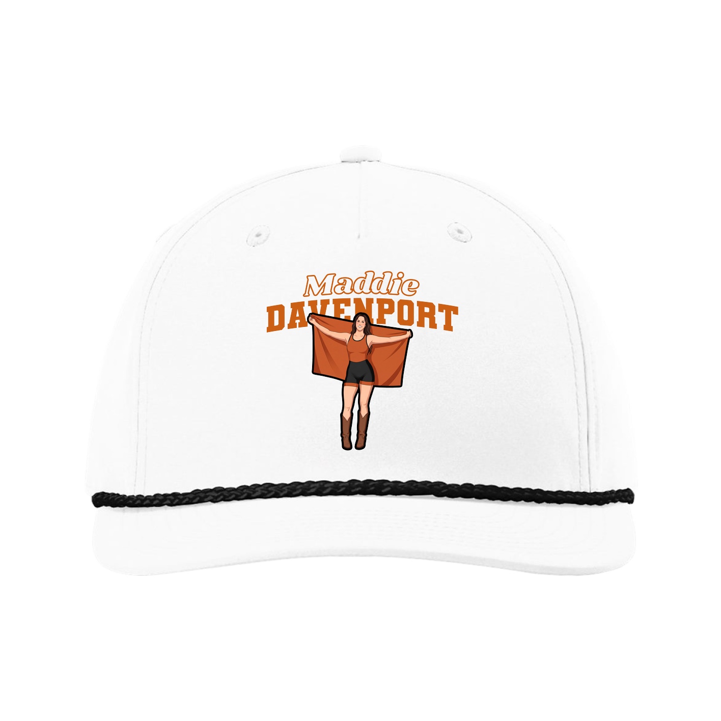 Five-Panel Classic Rope Cap — Name Arch in White