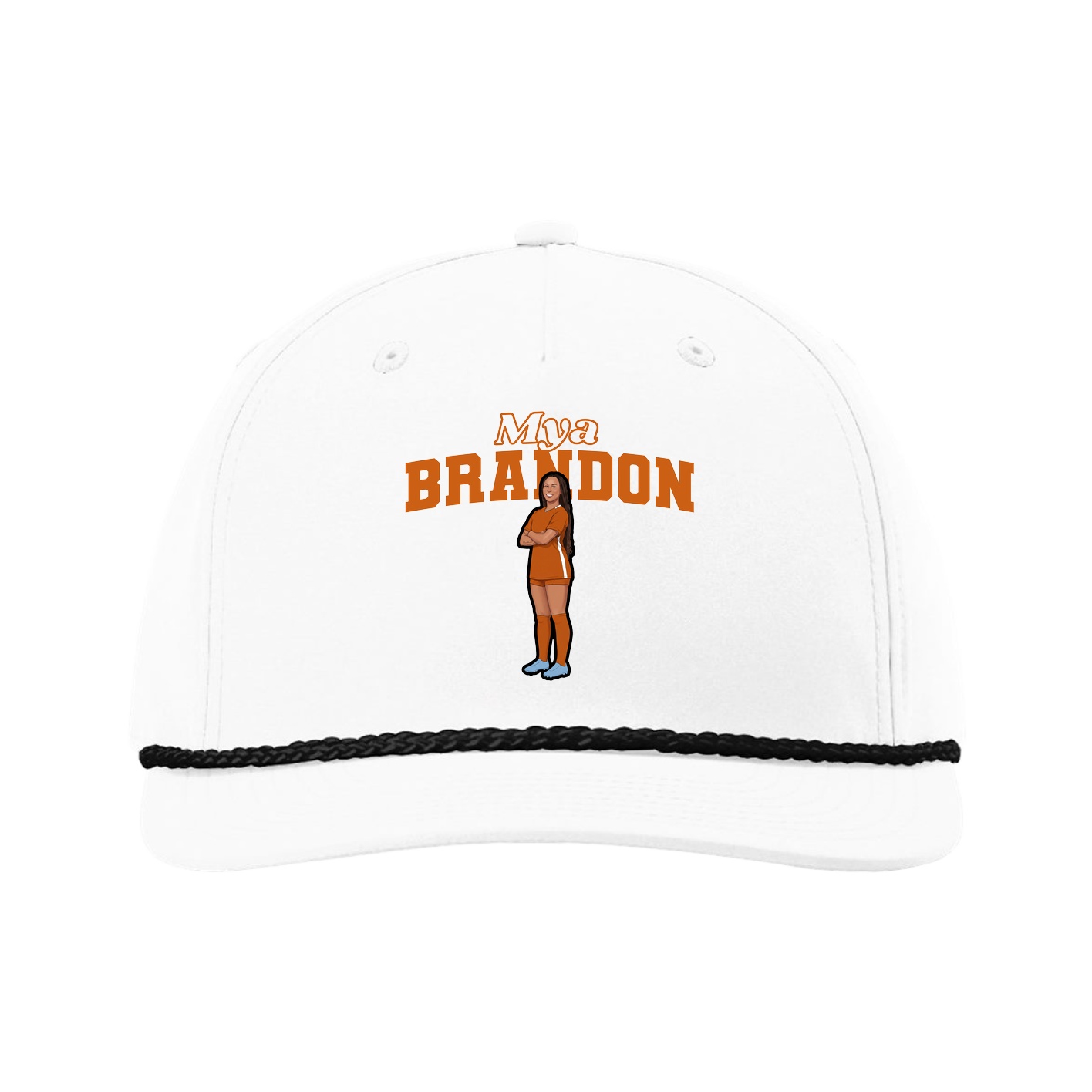 Five-Panel Classic Rope Cap — Name Arch in White