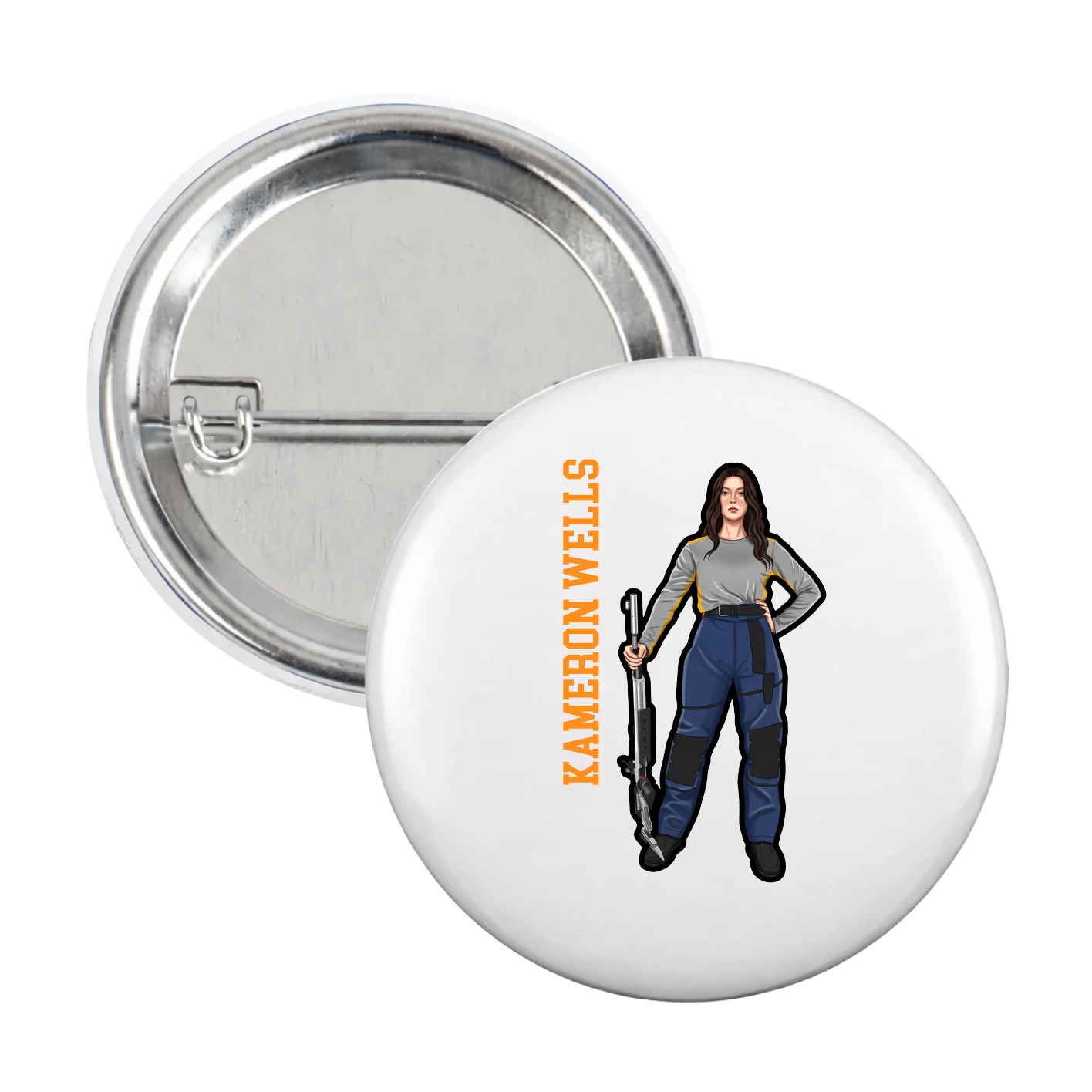 Game Day Button — Name Vertical in White