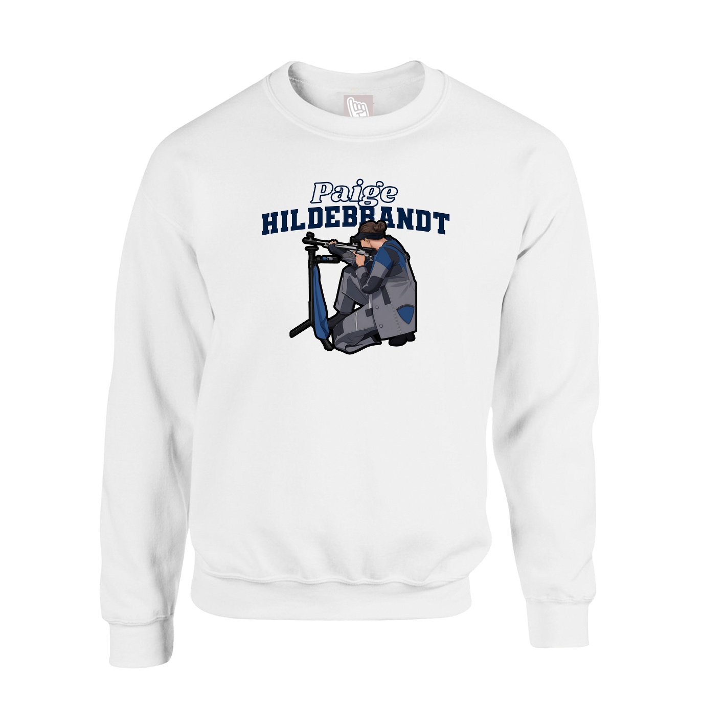 Fleece Crew — Name Arch in White