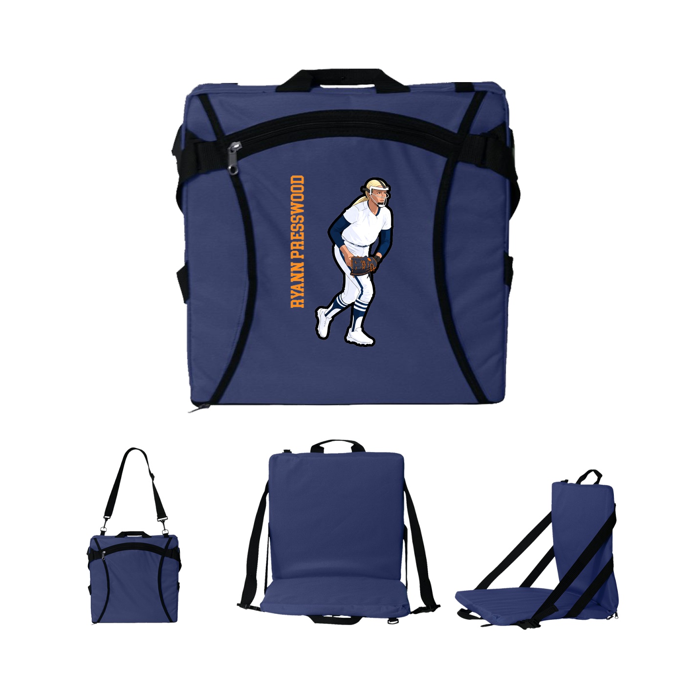 Folding Stadium Seat — Name Vertical in Navy
