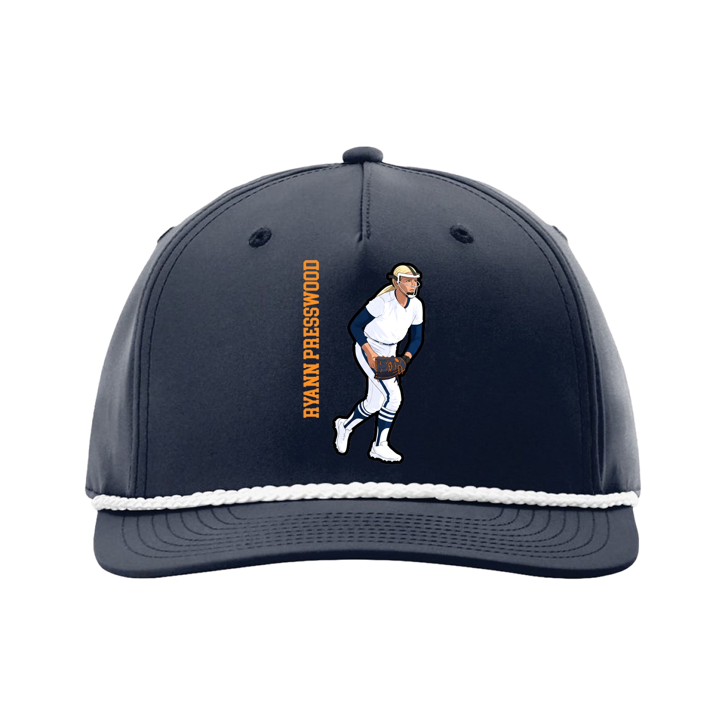 Five-Panel Classic Rope Cap — Name Vertical in Navy