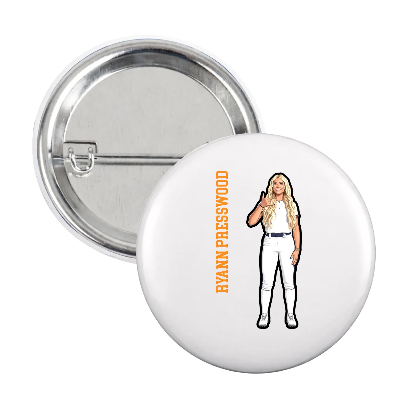 Game Day Button — Name Vertical in White