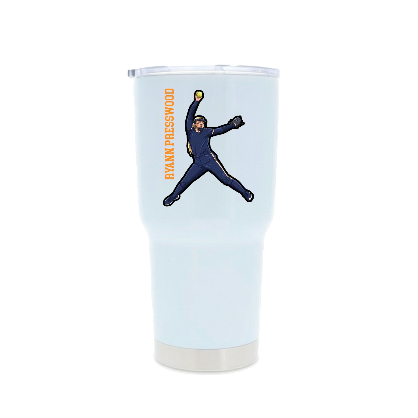 30oz Stainless Steel Tumbler — Name Vertical in White