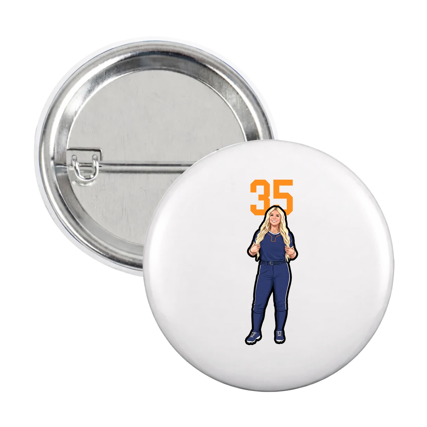 Game Day Button — Number Top in White