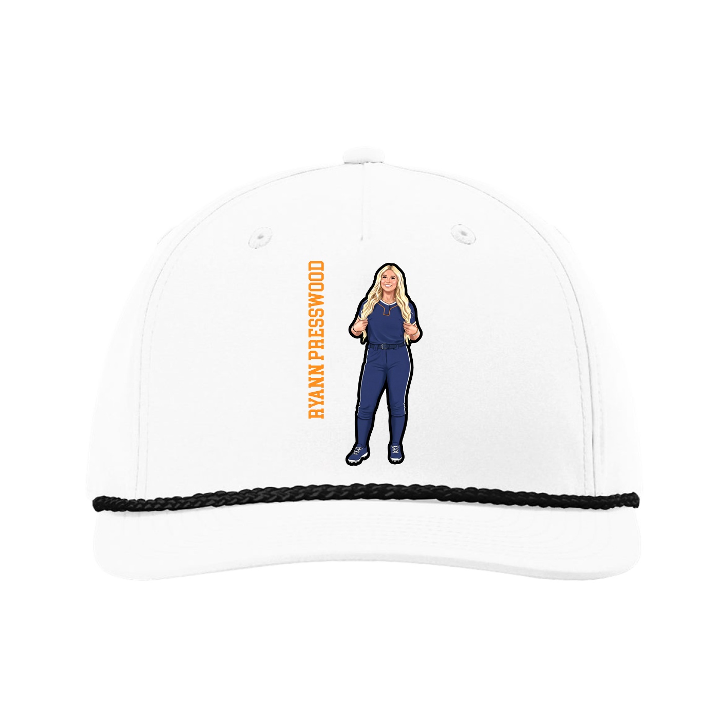 Five-Panel Classic Rope Cap — Name Vertical in White