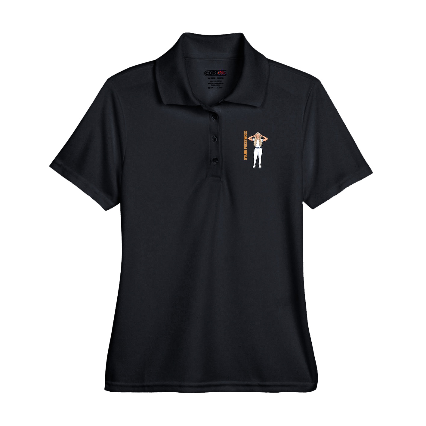 Performance Polo — Name Vertical in Black