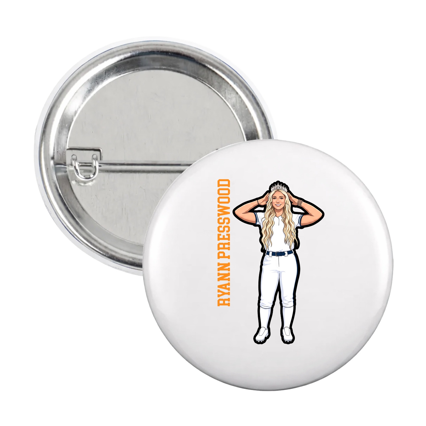 Game Day Button — Name Vertical in White