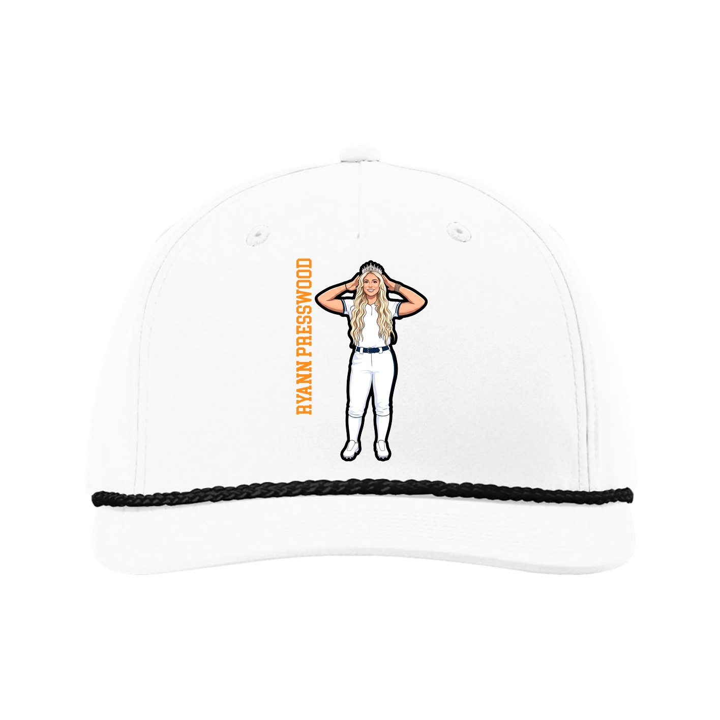 Five-Panel Classic Rope Cap — Name Vertical in White