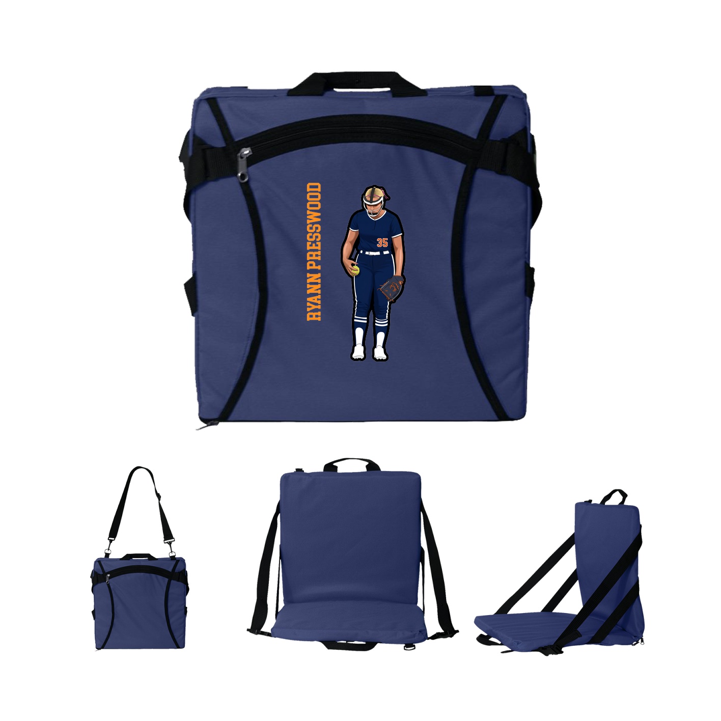 Folding Stadium Seat — Name Vertical in Navy