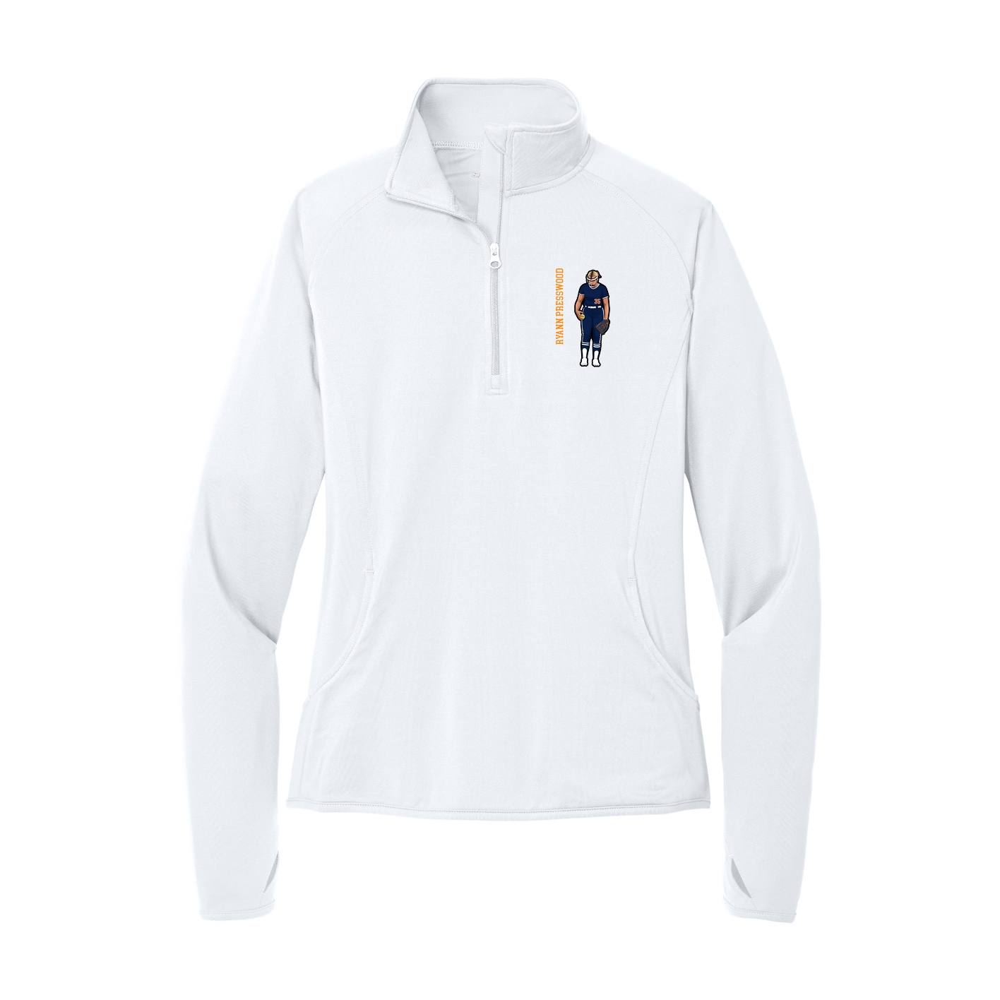 Women's Q-Zip Pullover — Name Vertical in White