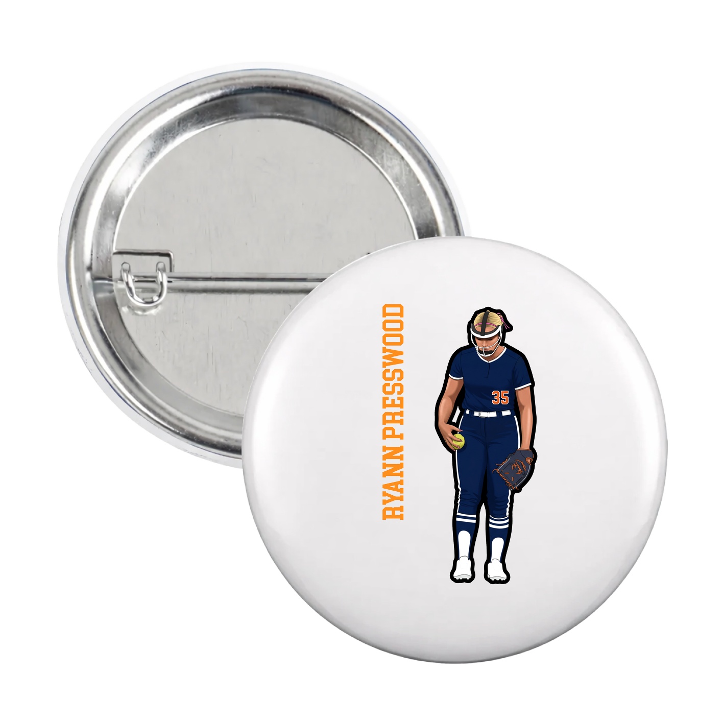 Game Day Button — Name Vertical in White