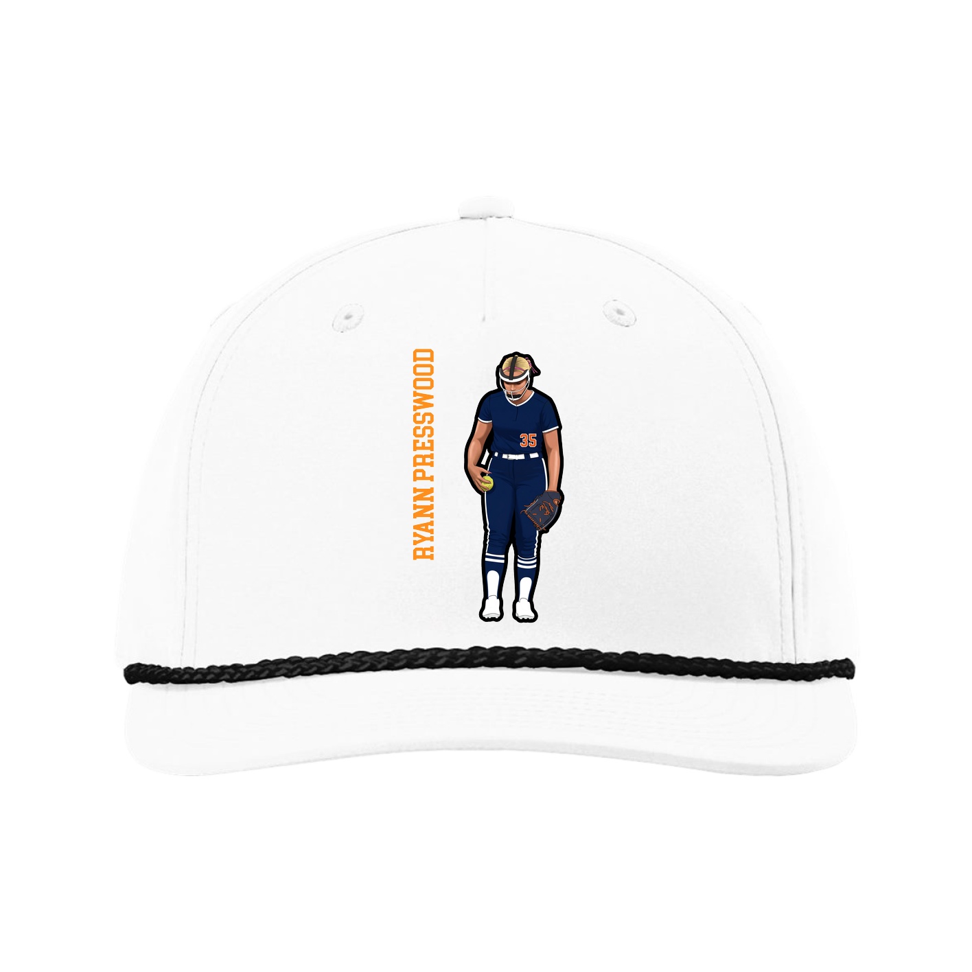 Five-Panel Classic Rope Cap — Name Vertical in White