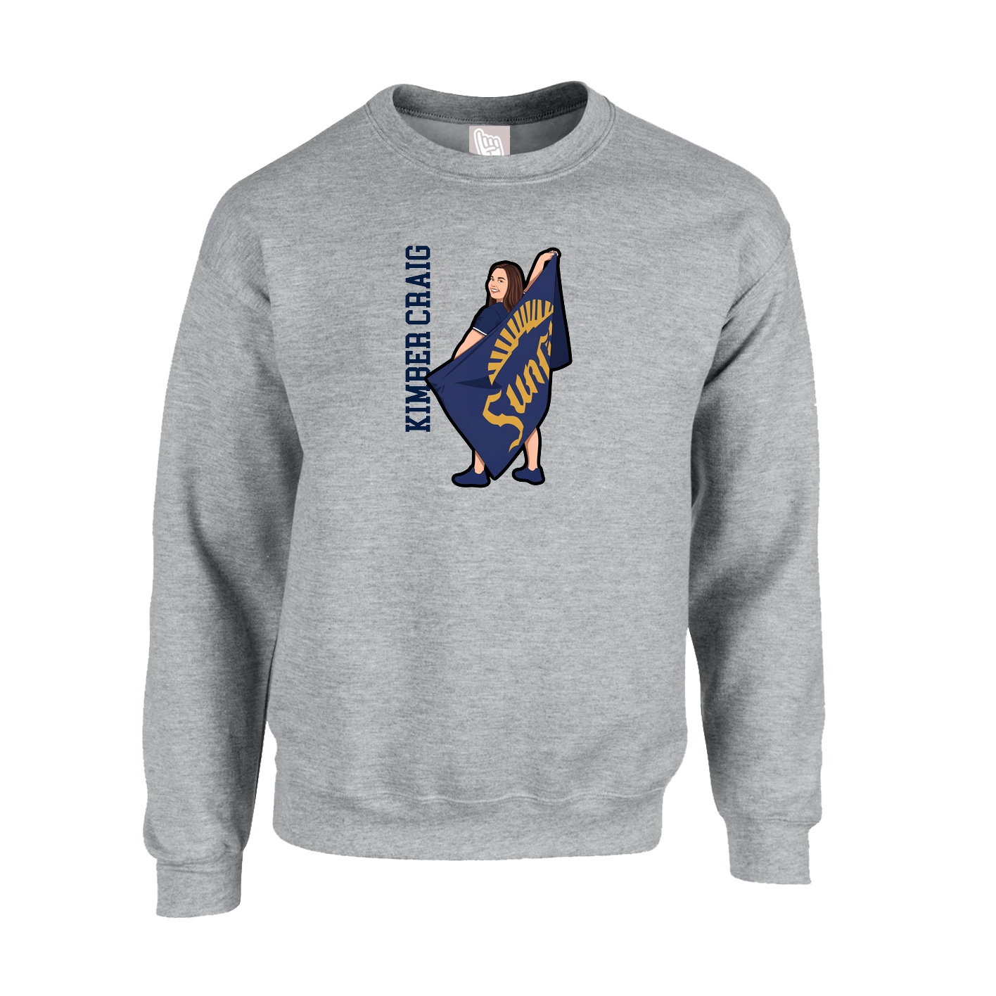 Fleece Crew — Name Vertical in Grey