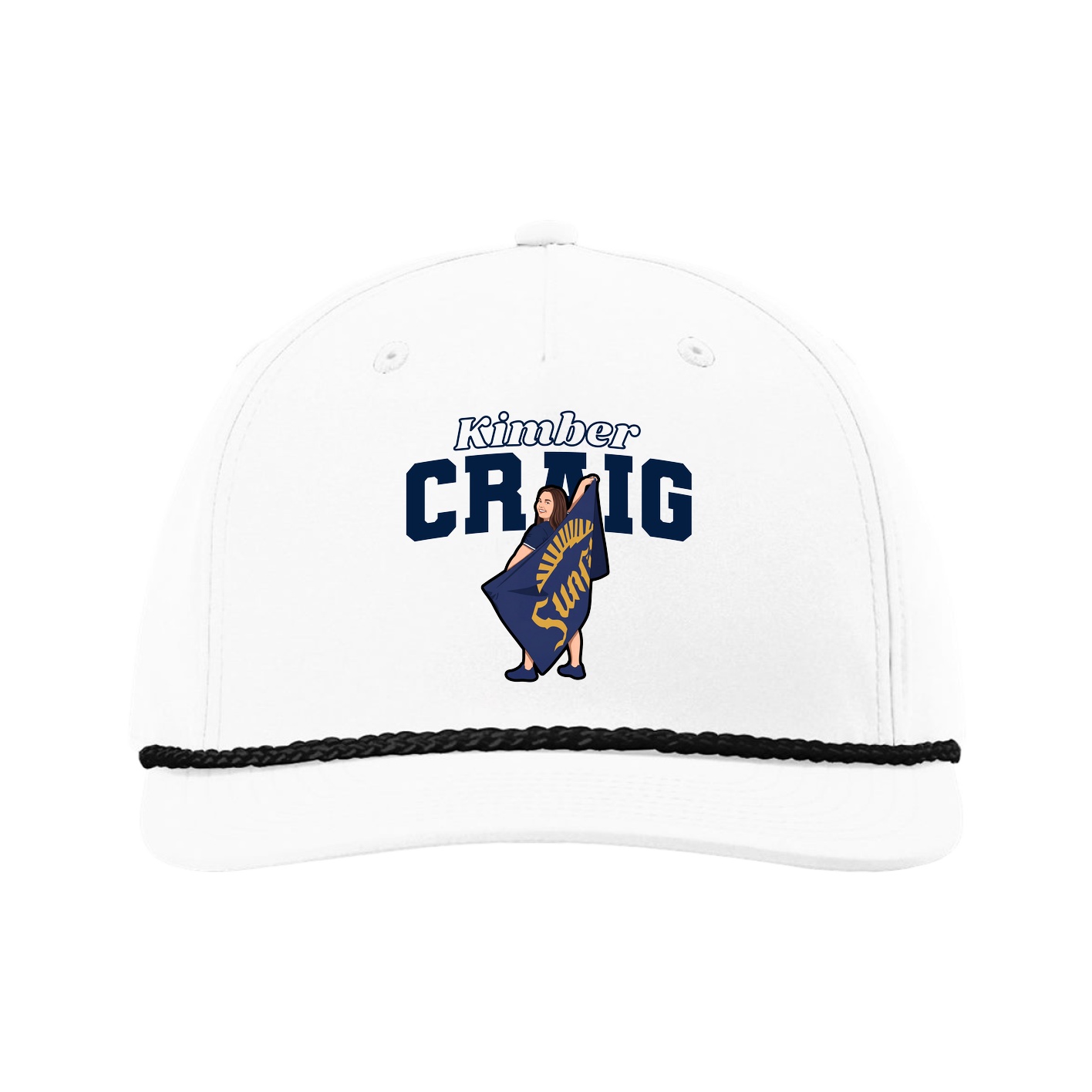 Five-Panel Classic Rope Cap — Name Arch in White