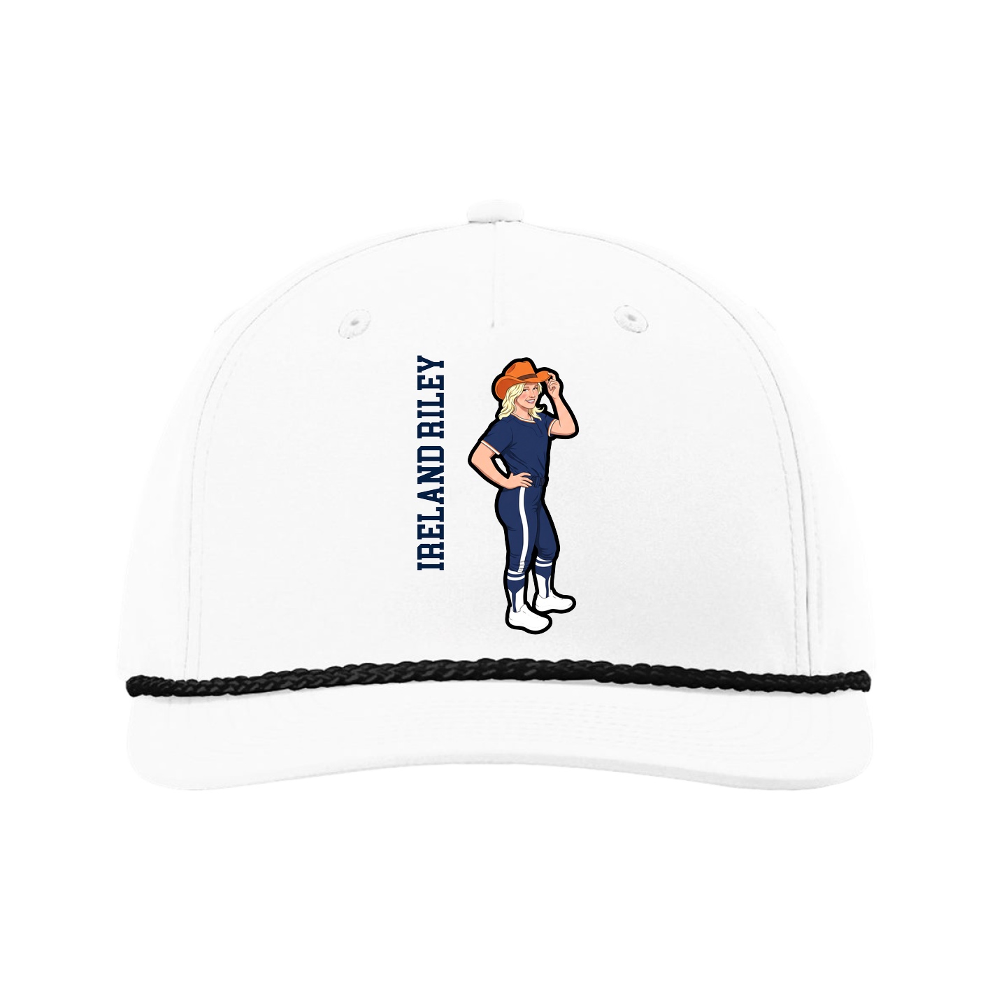 Five-Panel Classic Rope Cap — Name Vertical in White