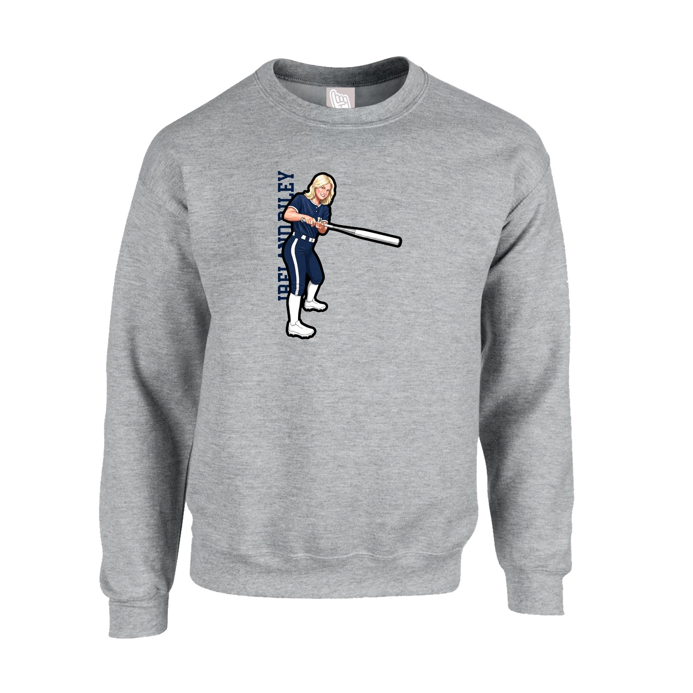 Fleece Crew — Name Vertical in Grey