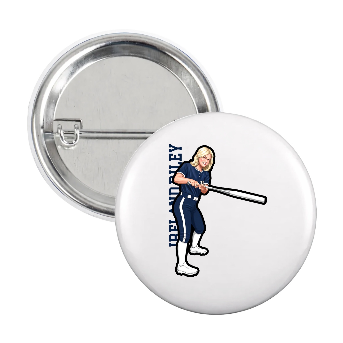 Game Day Button — Name Vertical in White