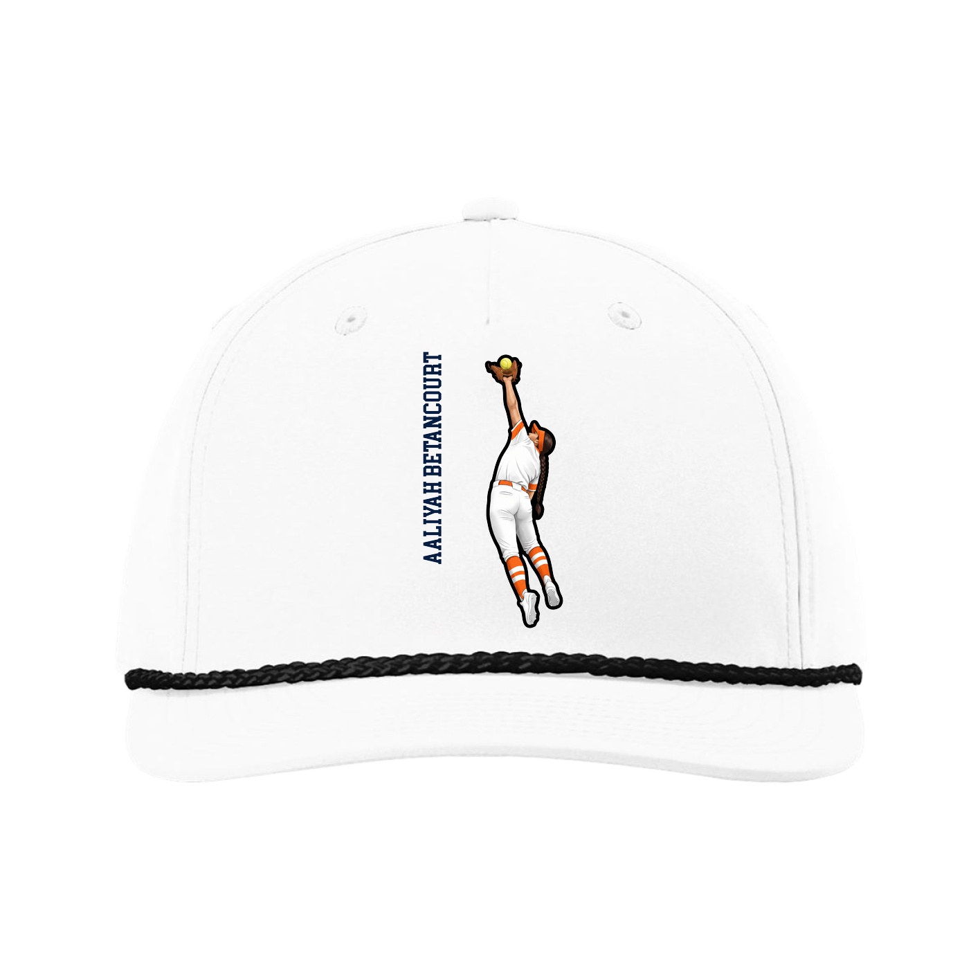 Five-Panel Classic Rope Cap — Name Vertical in White