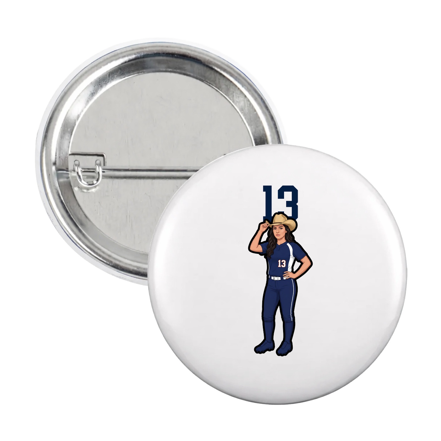 Game Day Button — Number Top in White