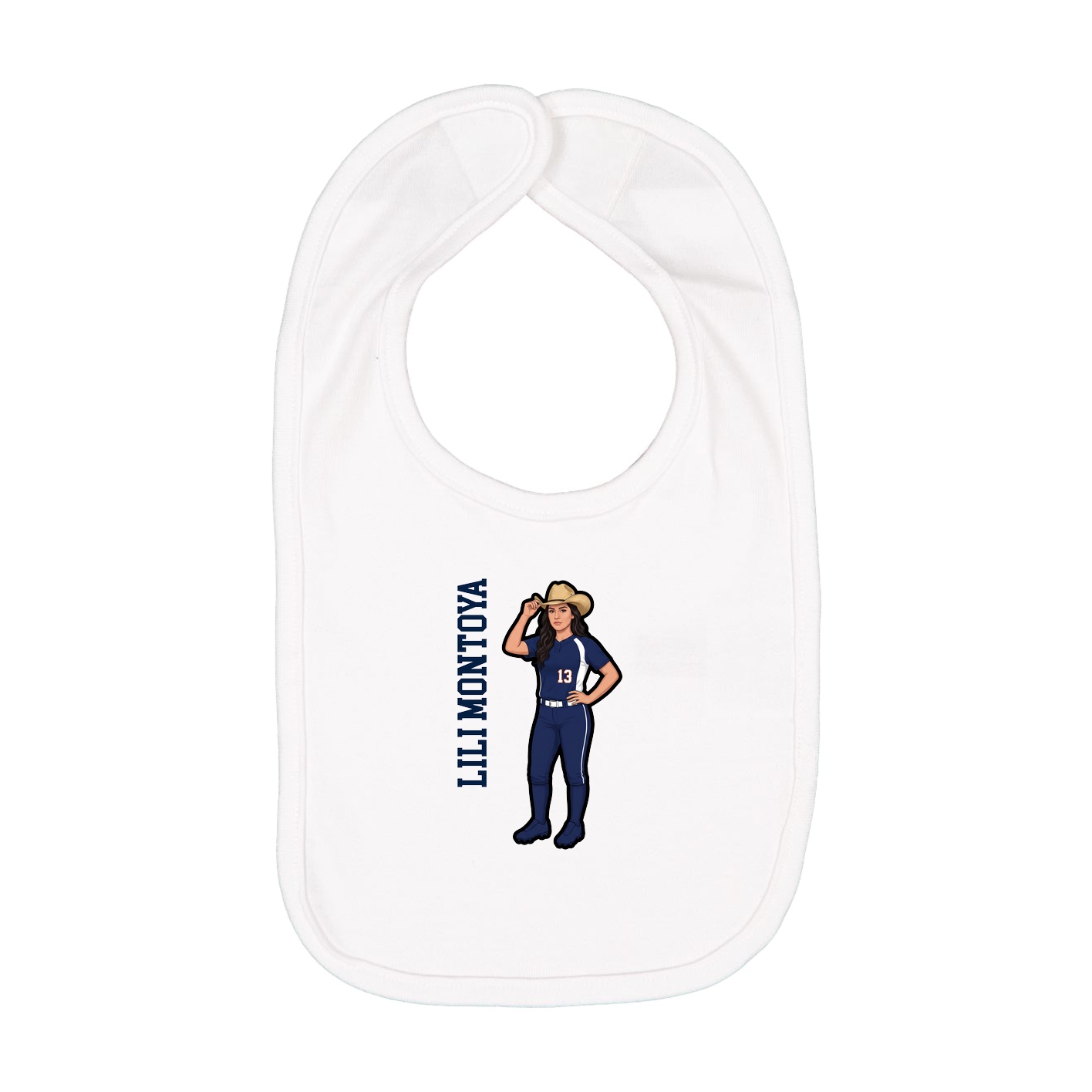 Infant Bib — Name Vertical in White