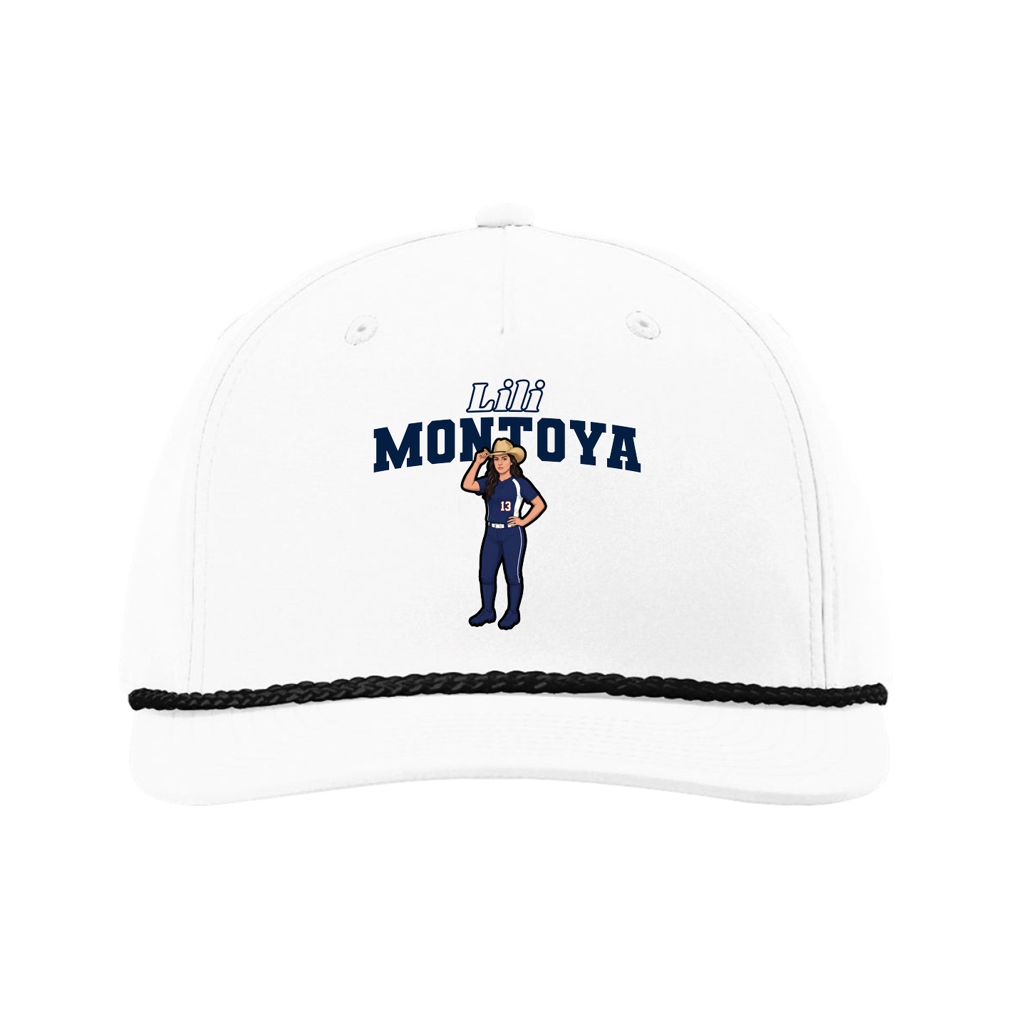 Five-Panel Classic Rope Cap — Name Arch in White