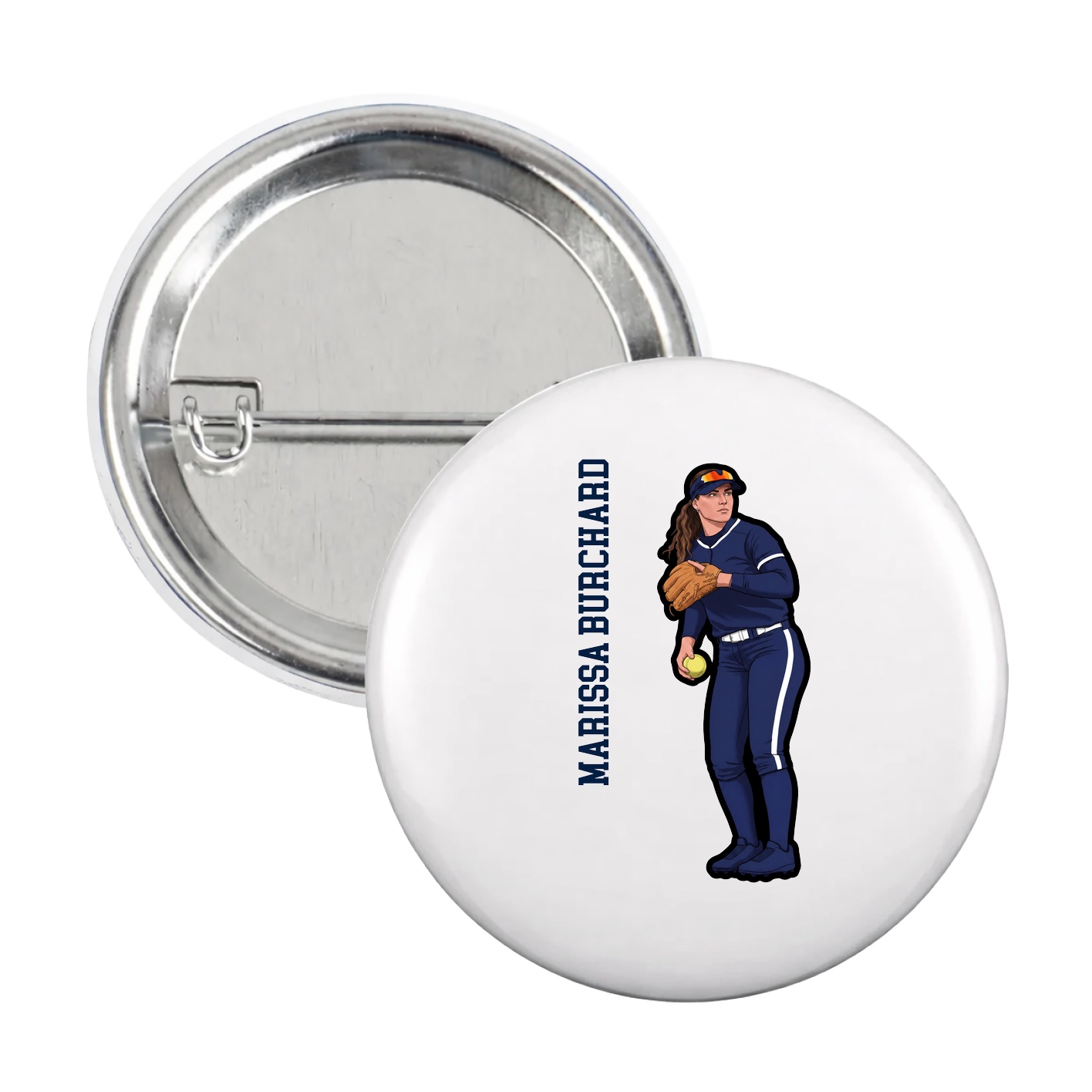 Game Day Button — Name Vertical in White