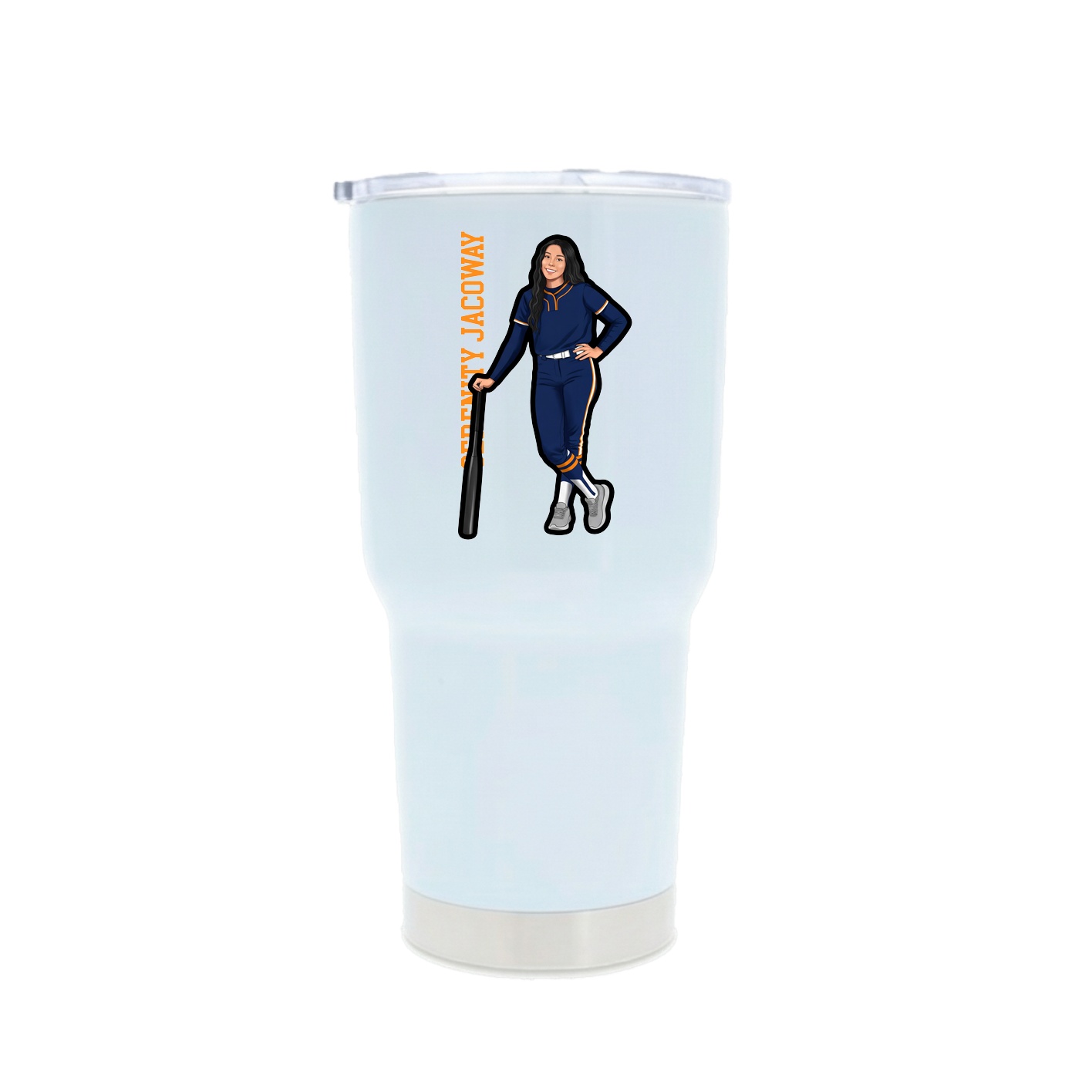 30oz Stainless Steel Tumbler — Name Vertical in White