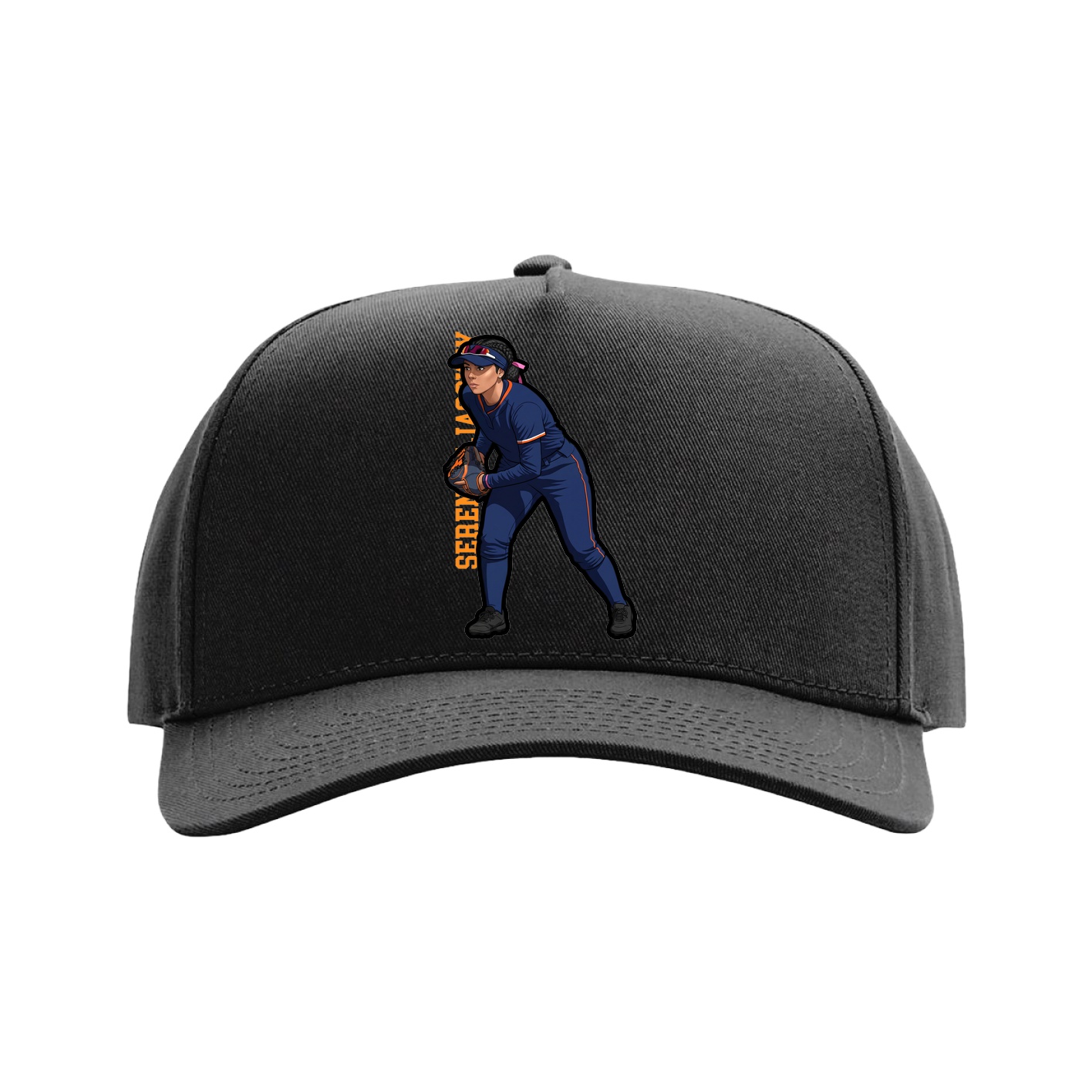 Full Fabric Five-Panel Champ Cap — Name Vertical in Black